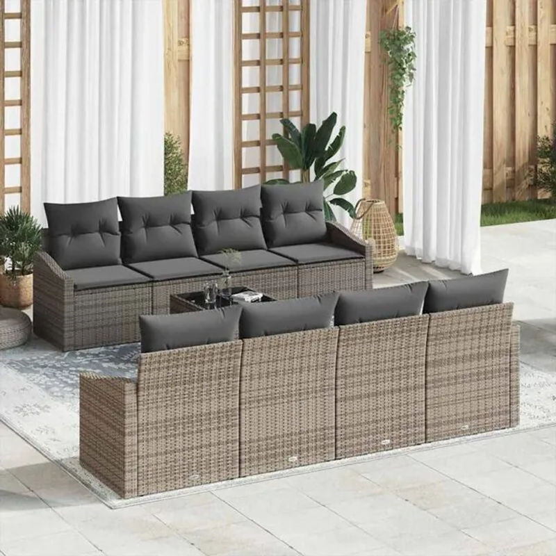 Vidaxl Garten-Sofa-Set mit Kissen, 7-teilig, Grau, B/T/H: 55 x 55 x 37 cm - Bild 1