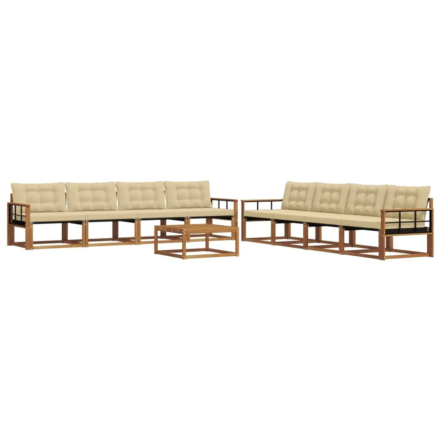 vidaXL Outdoor-Sofagarnitur 9-tlg. aus Akazienholz mit Textilene und Kissen in Natur und Beige - Bild 2