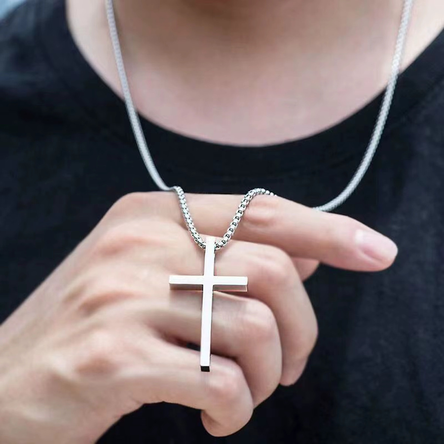 Vnox Halskette mit Kreuz-Anhänger, Edelstahl, Silber, Unisex - Bild 3