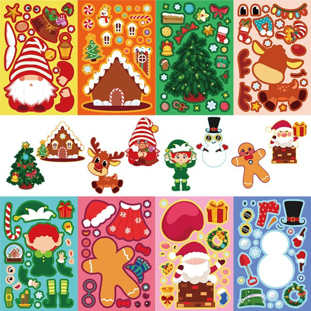 Cartoon-Weihnachts-Puzzle-Aufkleber, Weihnachten, 8/16 Stück - Bild 1
