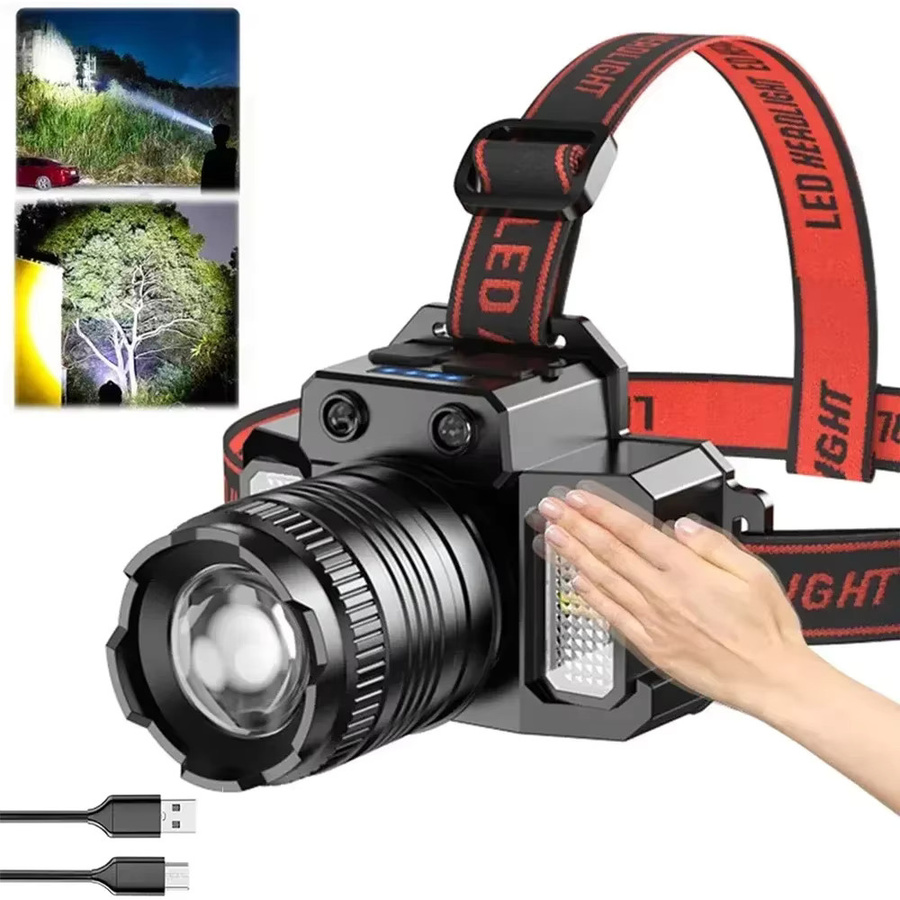 XIWANGFIRE LED-Stirnlampe mit Bewegungsmelder und Zoom, wiederaufladbar via USB-C, Schwarz - Bild 5