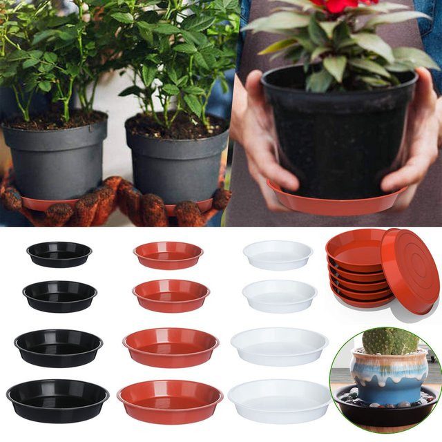 3er Set runde Pflanzenuntertassen aus Kunststoff in Schwarz für Indoor und Outdoor Pflanzen - Bild 1