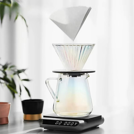 Wiederverwendbarer Pour Over Kaffeefilterbecher aus Glas in Transparent und Grau für Barista-Zubehör