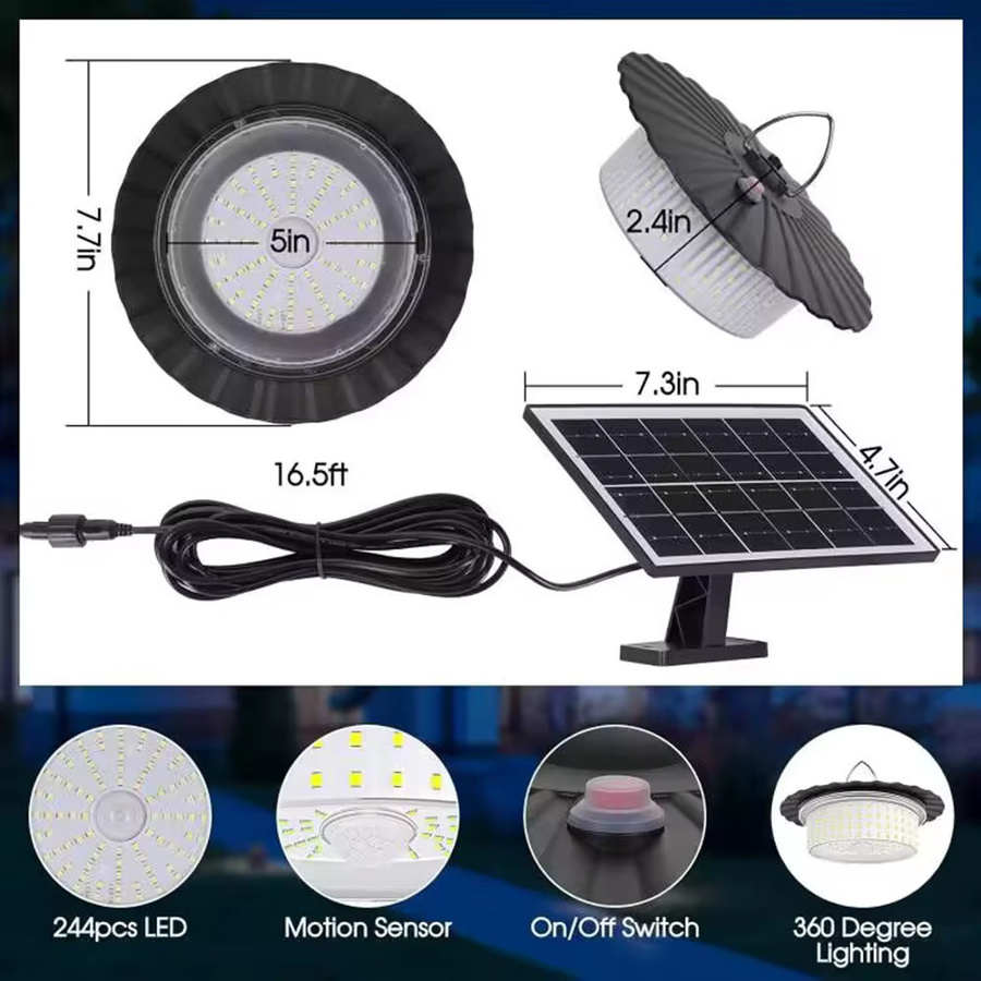 ZTree Solarbetriebene LED Schuppenleuchte mit Bewegungsmelder und Fernbedienung für Innen- und Außenbereich, 5 Modi für Garage, Pavillon oder Scheune - Bild 6