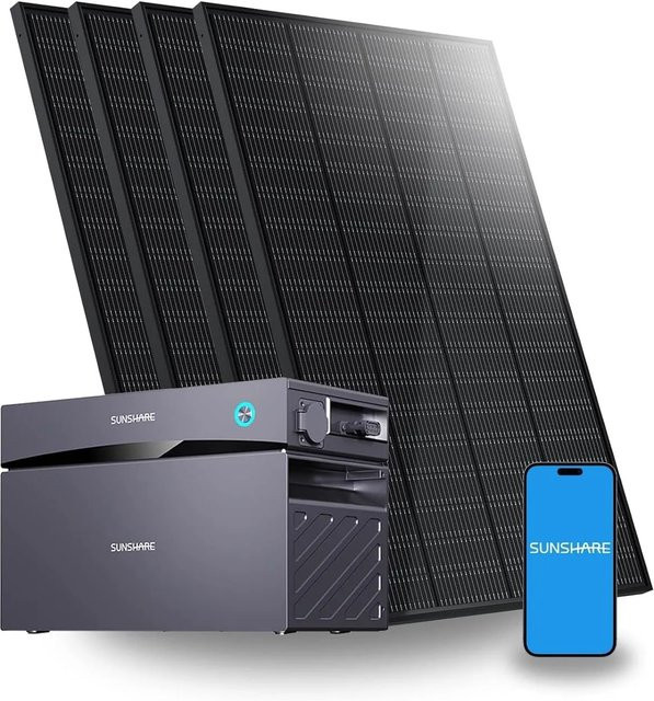 SUNSHARE Glory Balkonkraftwerk Set in Schwarz mit 1,5 kWh Speicher und 1200W Ray Solarpanels - Bild 1