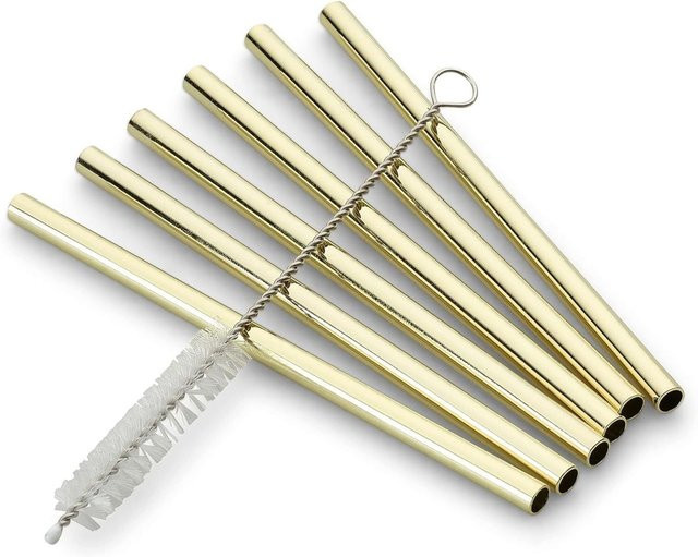 ECHTWERK Trinkhalme in Gold, 6 Stück Packung, Länge: 12 cm - Bild 1