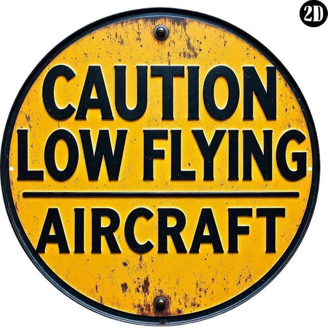 HELLOYOUNG Retro-Flugzeug-Warnschild als Vintage Wanddekoration aus Metall, Gelb-Schwarz, B/H: 20,3 x 20,3 cm - Bild 1