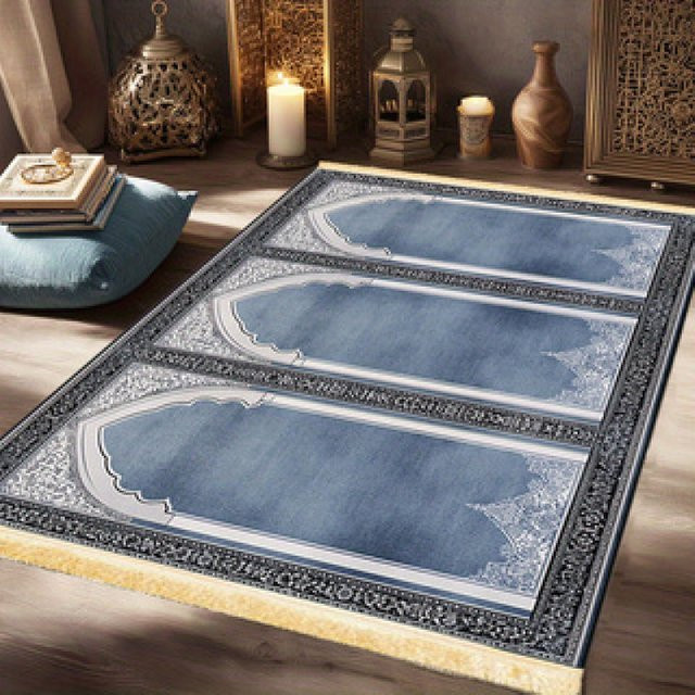VIKAMAI Islamischer Gebetsteppich mit Quasten in Blau, faltbare orientalische Gebetsmatte für Zuhause oder Versammlungen - Bild 1
