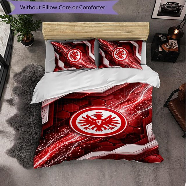 Eintracht Frankfurt Fußball 3-teiliges Bettwäscheset aus Microfaser in Rot mit Bettbezug und Kissenbezügen, B/H: 135 x 200 cm - Bild 1