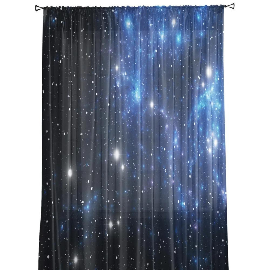 Yiran Furniture Transparente Tüll Vorhänge aus Organza in Sternenhimmelblau, Breite: 135 cm, Höhe: 137 cm - Bild 3