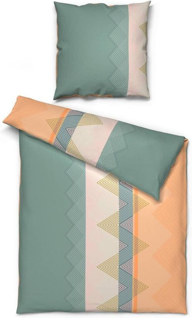 Sensation Baumwoll Bettwäsche Cotton Touch Grün mit Kissenbezug B/L: 135 x 200 cm und 80 x 80 cm - Bild 1