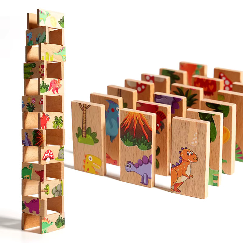 Tlewj Dinosaurier Domino, Holz, Memory Matching, Puzzle, Mehrfarbig - Bild 4
