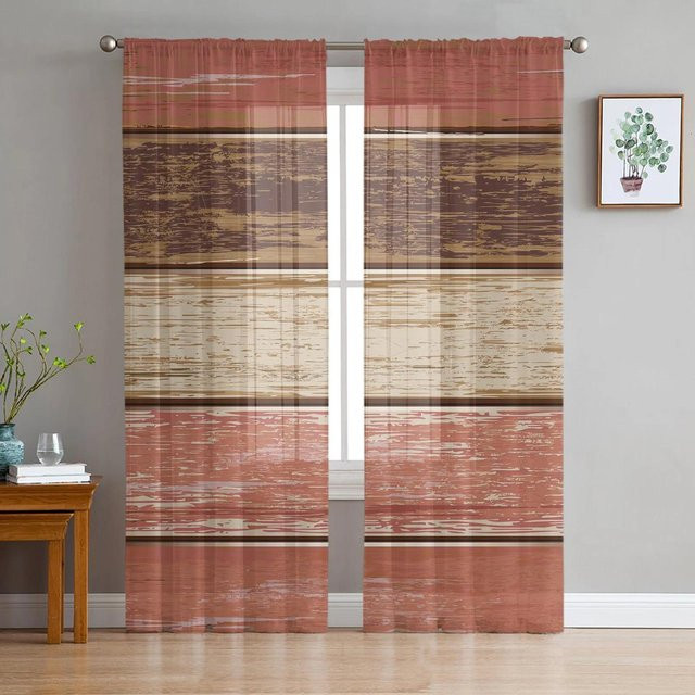 Yiran Furniture Transparenter Vorhang im Rustikalen Retro-Design mit Holzmaserung, Braun, B: 135 cm, H: 115 cm - Bild 1