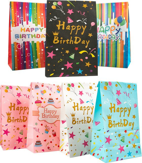 10 Stück Joy-enlife Kraftpapier Geschenktüten mit Alles Gute Zum Geburtstag Aufdruck für Süßigkeiten und Kekse, Mehrfarbig - Bild 1