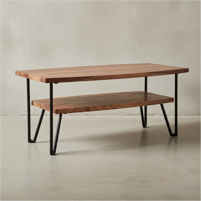 KADIMA DESIGN Couchtisch im Industrial-Style aus Sheesham Massivholz und Metall, B/T/H: 90 x 50 x 40 cm, braun/schwarz - Bild 1