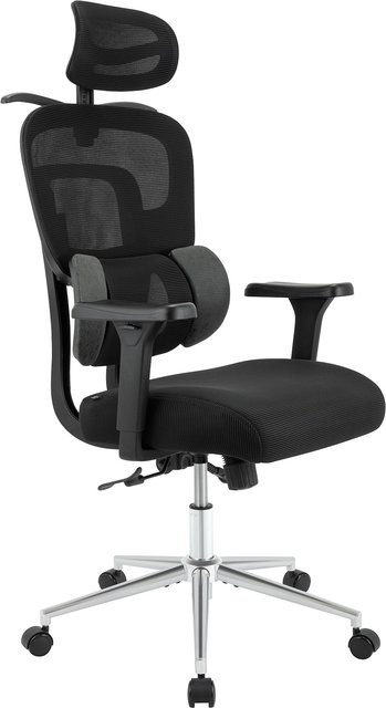 CLP Bürostuhl Lothenda ergonomisch mit Kopfstütze, Schreibtischstuhl in Schwarz mit 3D-Armlehnen und Lordosenstütze, höhenverstellbarer Drehstuhl bis 150 kg - Bild 1