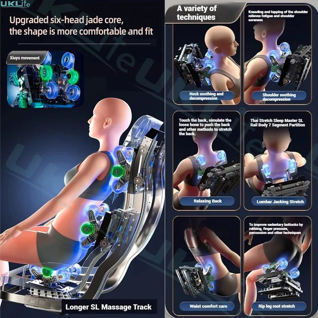 FULANG Upgrade 6D Jade-Roller-Massagestuhl mit SL-Track, KI-Sprachsteuerung, Zero-Gravity-Ganzkörper-Airbag und Heizsystem in Schwarz oder Blau - Bild 1