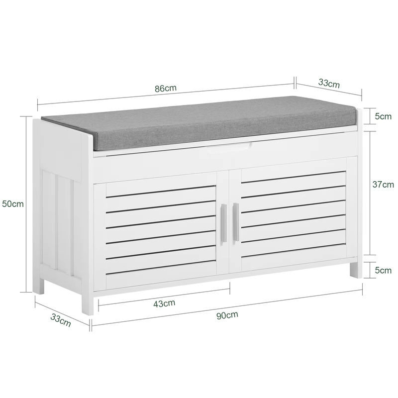 SoBuy Schuhbank mit 2 Drehtüren in Weiß, moderne Sitzbank mit Stauraum, B/T/H: 90 x 32,5 x 50 cm - Bild 3