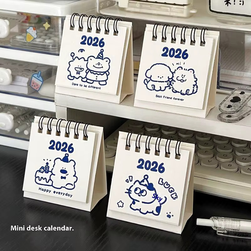 Mini-Kalender 2026 mit Ständer, niedlicher Cartoon-Tagesplaner für Büro und Zuhause, Weiß - Bild 6
