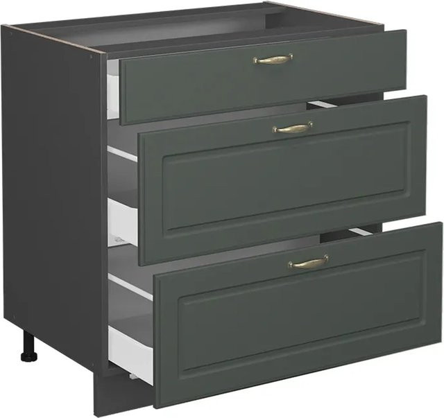 Vicco Küchenunterschrank Fame-Line in Grün-Gold und Anthrazit mit 3 Schubladen im Landhausstil aus Eiche, Breite: 80 cm, Höhe: 82 cm, Tiefe: 60 cm - Bild 1