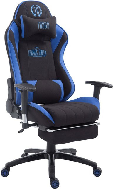 TPFLiving Racing Bürostuhl Shiva Gaming Chair aus Stoff mit Fußablage und Kopfstütze - Schwarz/Blau - Bild 1