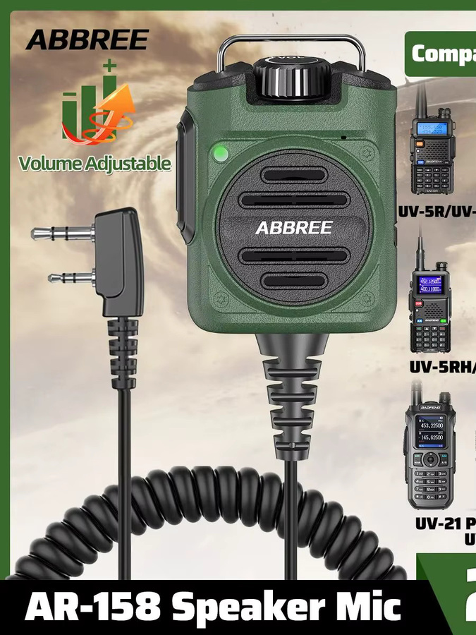 ABBREE AR-158 2-Pin wiederaufladbares Mikrofon mit Lautstärkeregler und PTT-Taste in Grün für Baofeng UV 5R BF 888S UV 21 PRO Funkgeräte - Bild 7
