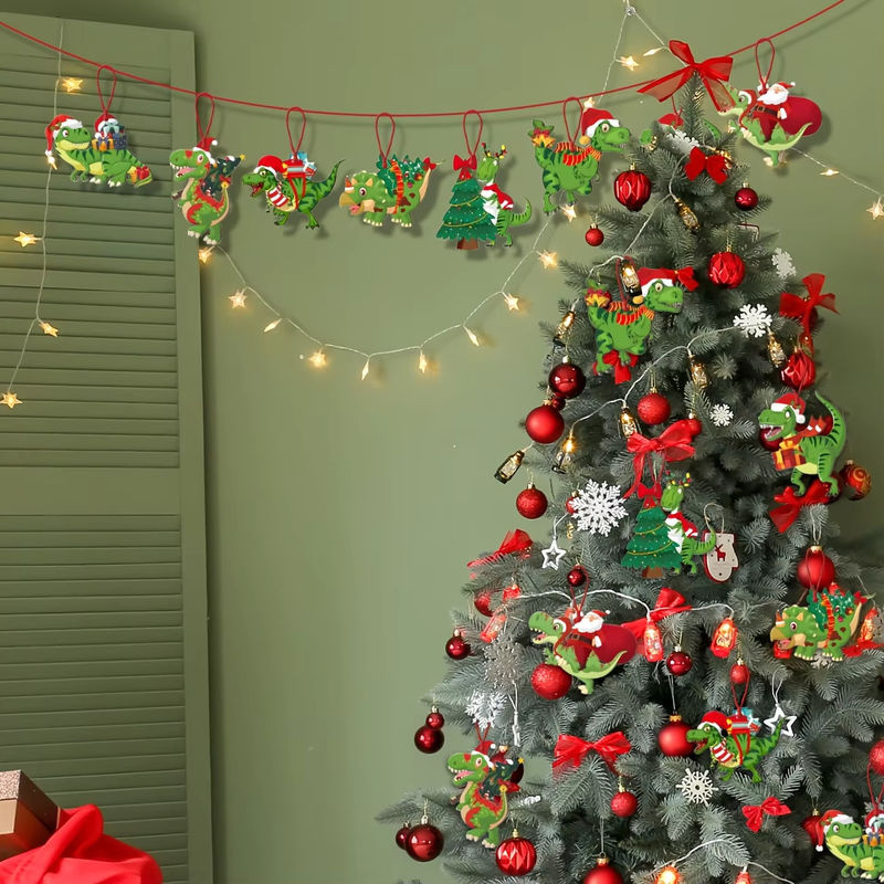 16 Stück Weihnachts-Dinosaurier-Hängeornamente aus Kunststoff in Grün für deinen Weihnachtsbaum - Bild 5