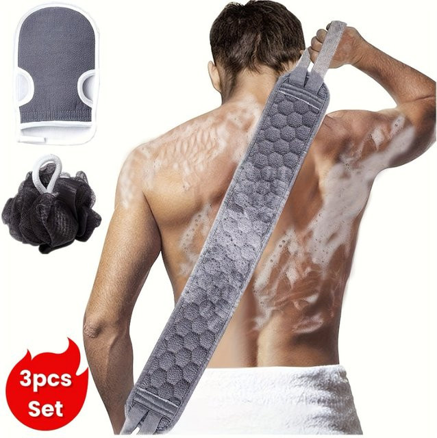 3-teiliges Bade-Rückenschrubber-Set, Luffa-Schwamm, Badehandschuh, Peeling-Badetuch - Bild 1