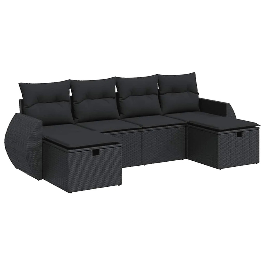 vidaXL 6-teilige Garten-Sofagarnitur aus Poly-Rattan mit Kissen in Schwarz - Bild 2