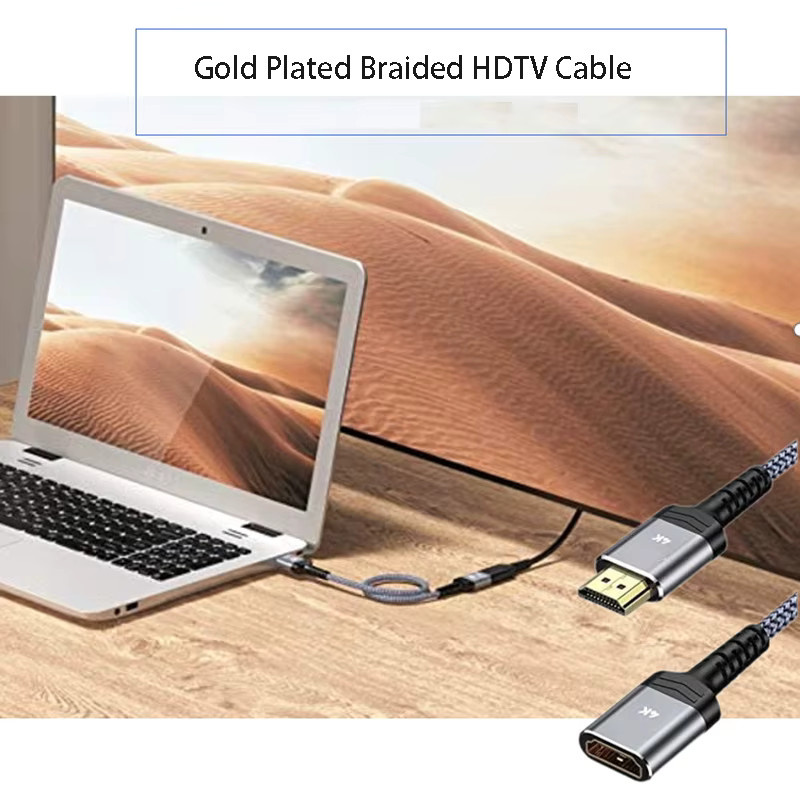 OULLX HDMI Adapter Konverter mit HDMI Stecker auf HDMI Buchse, vergoldet und geflochtene High Definition Verlängerung in Gold - Bild 2