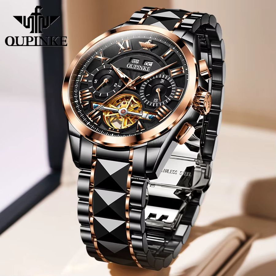 OUPINKE Armbanduhr, Automatik, Edelstahl, Schwarz, Silber, Herren - Bild 2