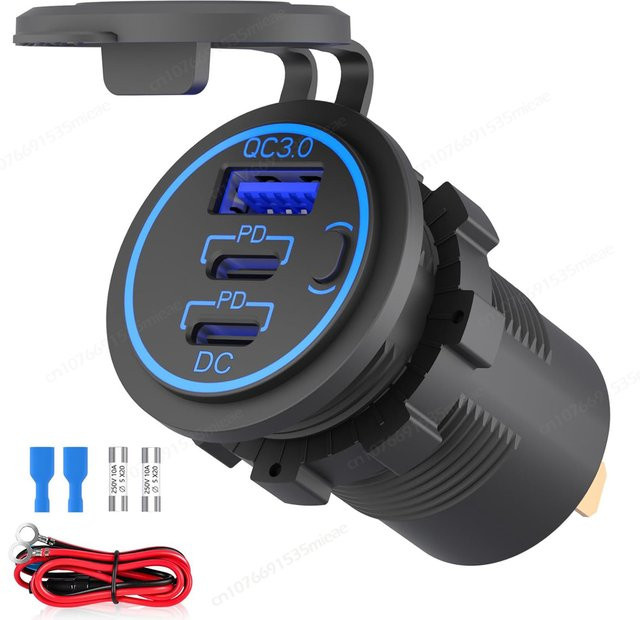 Wasserdichte 12V USB-Steckdose mit Dual PD3.0 und Quick Charge 3.0 in Schwarz für Wohnmobil, Marine, LKW und Motorrad, 78 W - Bild 1