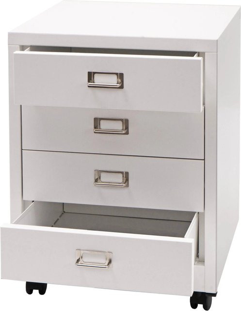 PROREGAL Rollcontainer aus Metall mit 4 Schubladen in Weiß, B/T/H: 55 x 40 x 41 cm - Bild 1