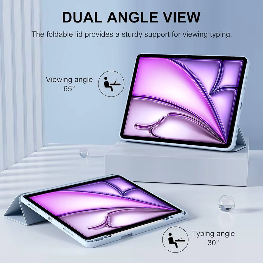 Chenxiaotong Dreifach gefaltete PU-Lederhülle für iPad Pro 12.9 (3./4./5./6. Generation) und iPad Air 13 M2 M3, Farbe: Lila - Bild 4