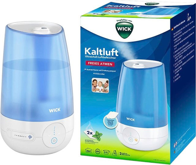Wick Ultraschall Kaltluftbefeuchter in Weiß und Blau mit Duftfach - Bild 1