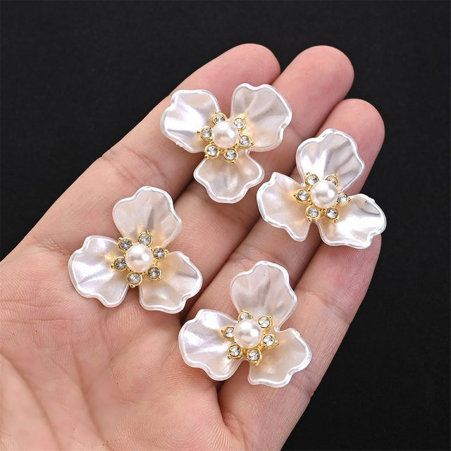 Blumen-Charms mit Imitationsperlen und Strasssteinen, 25 x 27 mm - Bild 1