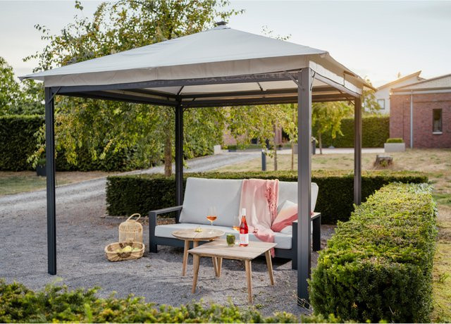 Leco Solar-Pavillon Lina mit LED-Beleuchtung und Gittergewebe-Rollos, grau, B/T/H: 300 x 300 x 261 cm - Bild 1