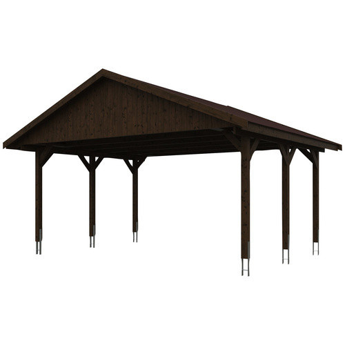 SKANHOLZ Satteldach-Carport Wallgau in Nussbaum mit roten Schindeln, B/T: 620 x 500 cm, Firsthöhe: 354 cm - Bild 3