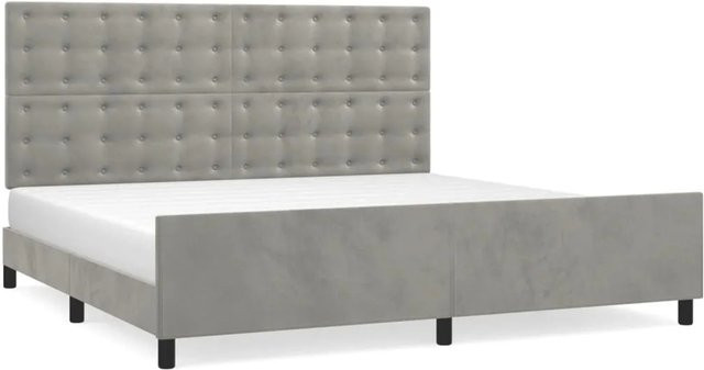 vidaXL Bettgestell mit Kopfteil in Hellgrau aus Samt, B/T/H: 200 x 200 x 128 cm - Bild 1