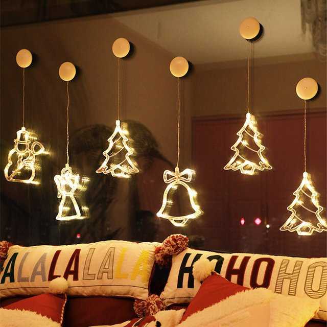 Weihnachtsbeleuchtung mit Saugnapf in Rentier- und Glockenform, warmweißes Licht für deine Weihnachtsdekoration - Bild 1