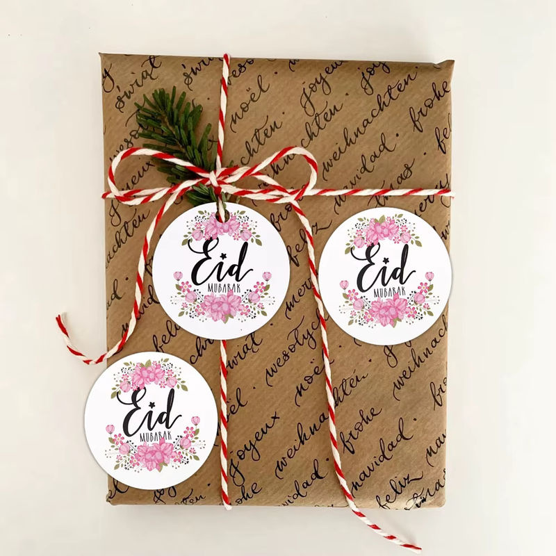 50 Stück Tissy Eid Mubarak Aufkleber mit Blumenkranz in Weiß für Ramadan Kareem Dekoration und DIY Geschenkverpackung - Bild 3