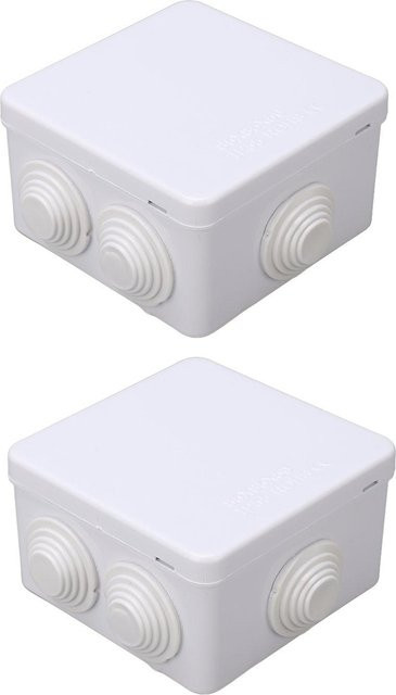 2er-Set Elektrischer Anschlusskasten aus ABS-Kunststoff in Weiß, IP55 Wasserdichtes Projektgehäuse mit Ausbruchöffnung, B/T/H: 8,5 x 8,5 x 5,0 cm - Bild 1