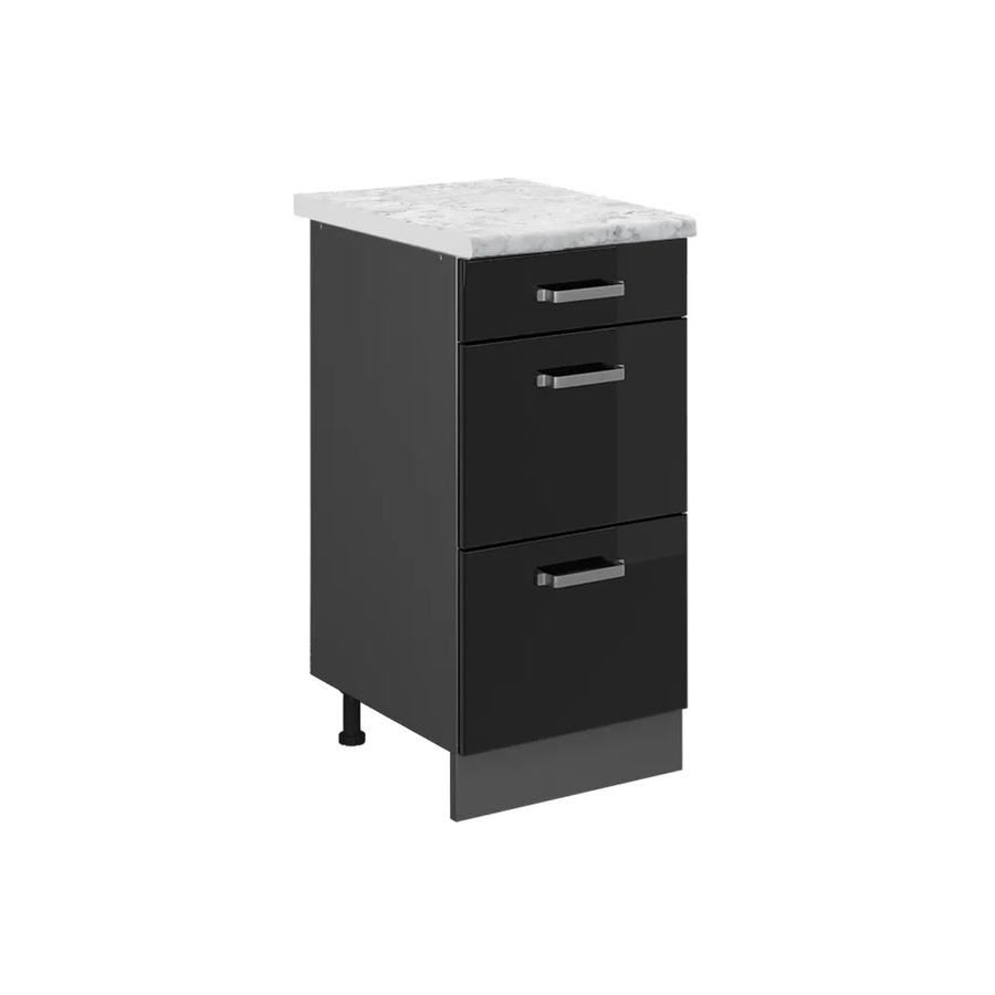 Vicco R-Line Küchenschrank Schubladenschrank in Schwarz Hochglanz mit Marmor-Optik, Breite: 40 cm, Höhe: 81,6 cm, Tiefe: 46 cm - Bild 2