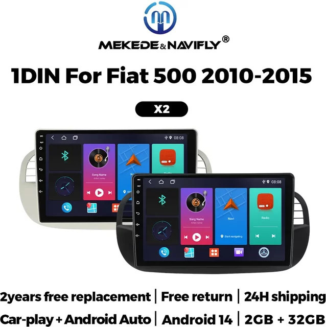 STRONGNAVI 1DIN Multimedia Autoradio mit drahtlosem CarPlay und Android Auto, GPS, FM Stereo und 9 Zoll IPS Display für FIAT 500 Abarth 2007-2015, Schwarz - Bild 1