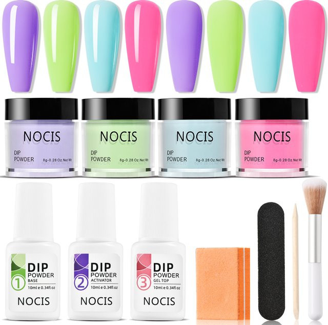 NOCIS Dip Powder Nail Kit Starter, 4 Farben Nude Pinkish Glitters, Acryl Dipping Powder System Set - Bild 1