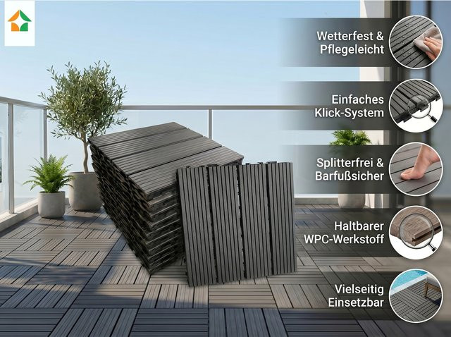 WPC Terrassenfliesen MAURICE Anthrazit B/T: 30 x 30 cm - Bild 1
