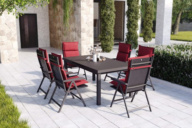 Kettler Garten-Essgruppe aus Aluminium und Glas in Anthrazit mit 6 Klappstühlen und Auflagen, ausziehbar, B/T/H: 180 x 100 x 77 cm bis 240 x 100 x 77 cm - Bild 1