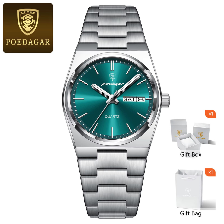 POEDAGAR Armbanduhr Edelstahl, Quarz, Datum, Wochentag, Damen - Bild 5