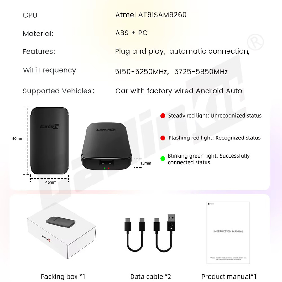 CarlinKit Kabelloser Android Auto Adapter in Schwarz für Plug-and-Play Konvertierung von kabelgebundenem zu kabellosem Android Auto mit OTA-Updates - Bild 6