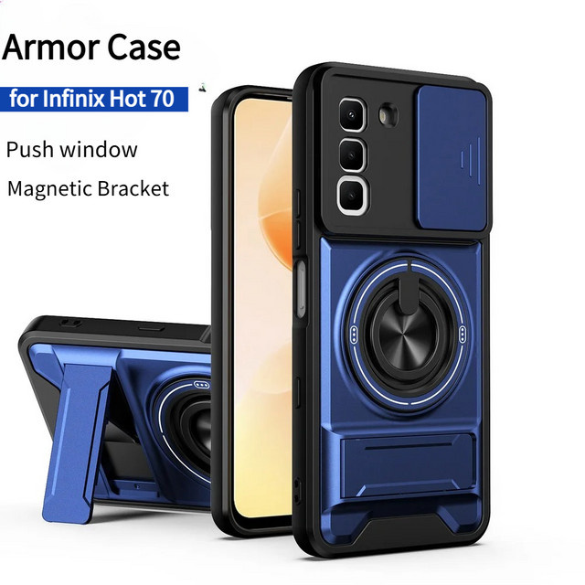 Armor Design Handyhülle für Infinix Hot 70 60i Pro Plus 50 Note 60 Pro 50X 50S 4G 5G mit Schiebefenster, magnetischer Halterung und Schutzabdeckung in Silber - Bild 1